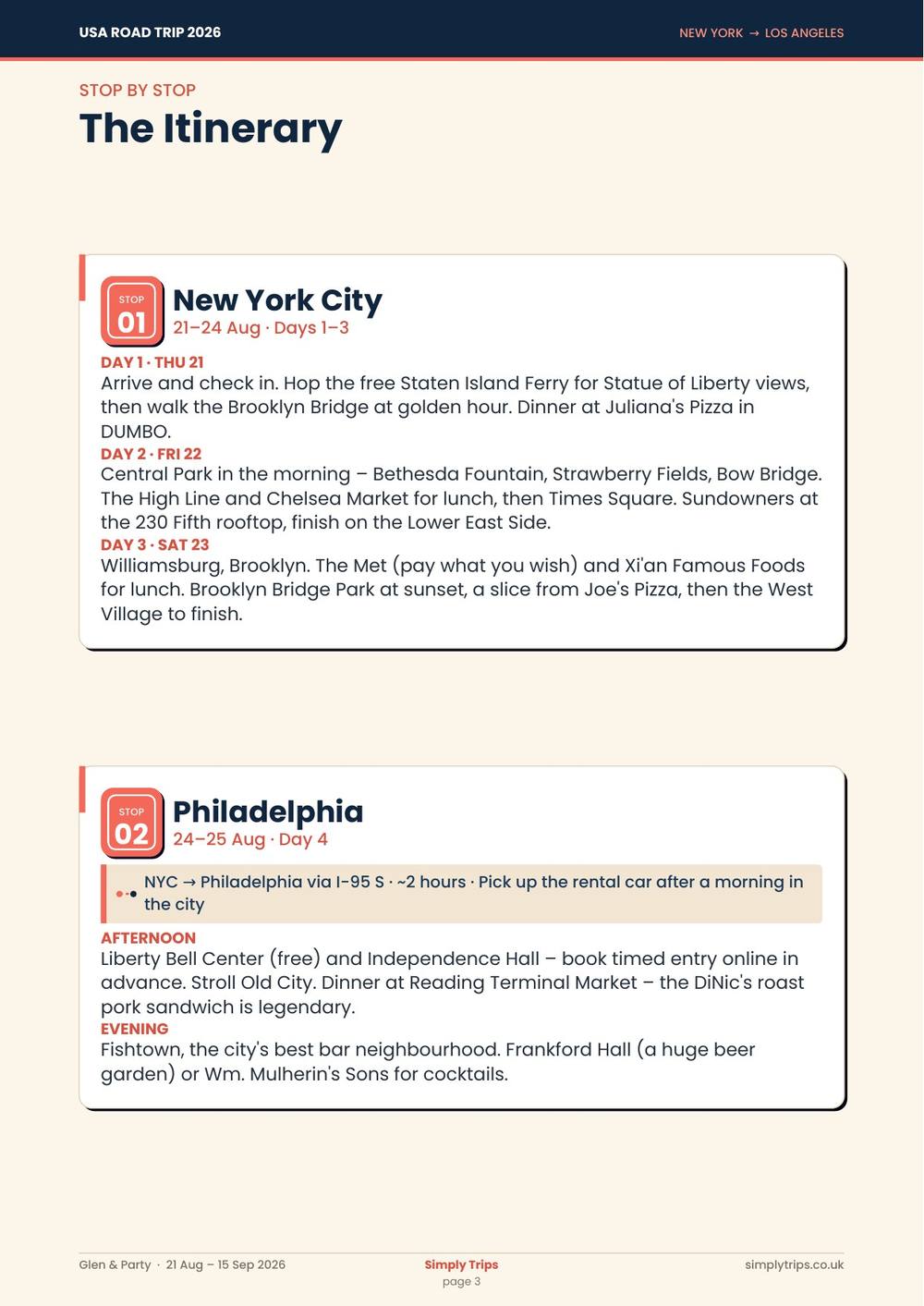 USA road trip itinerary page 3