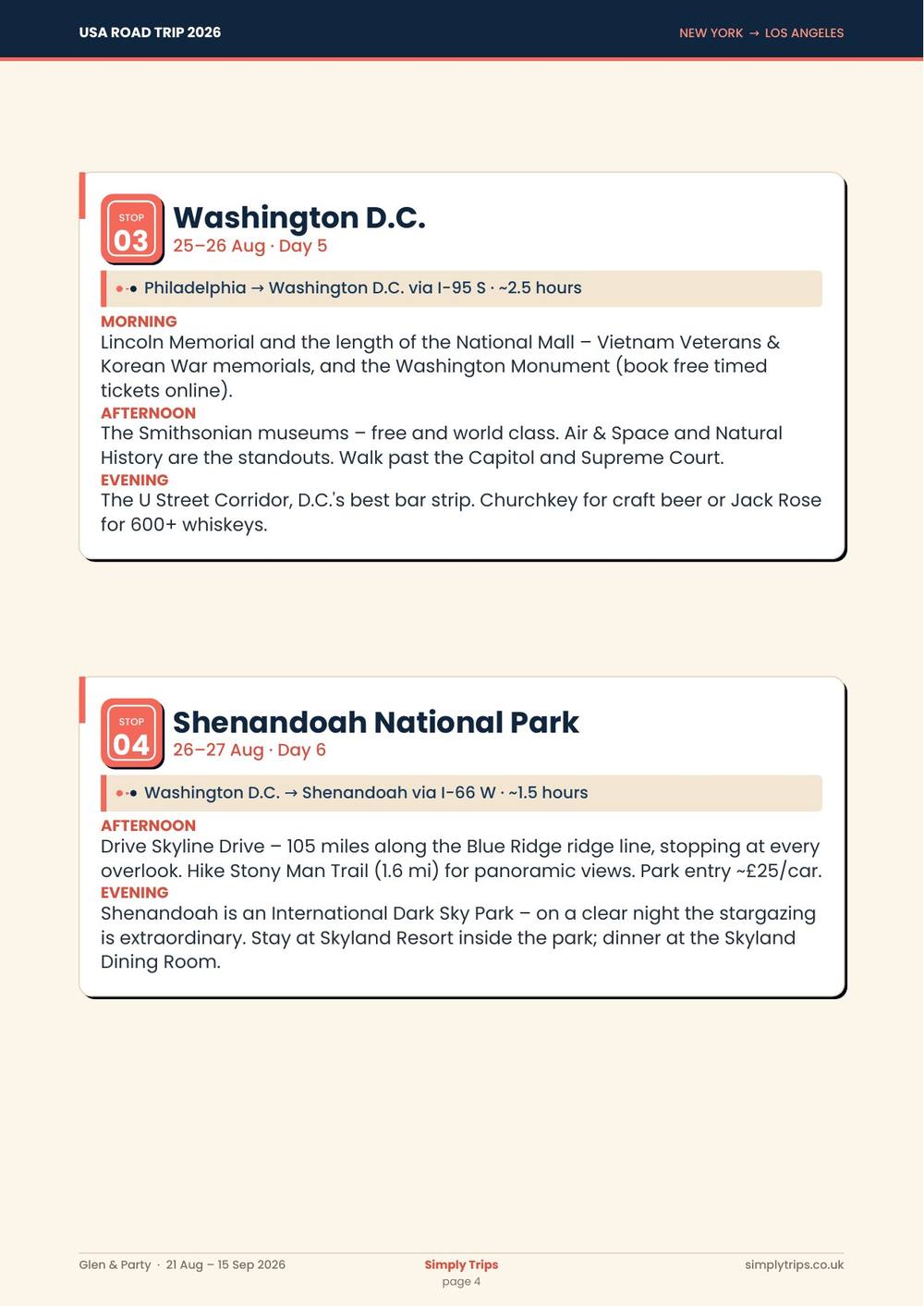 USA road trip itinerary page 4