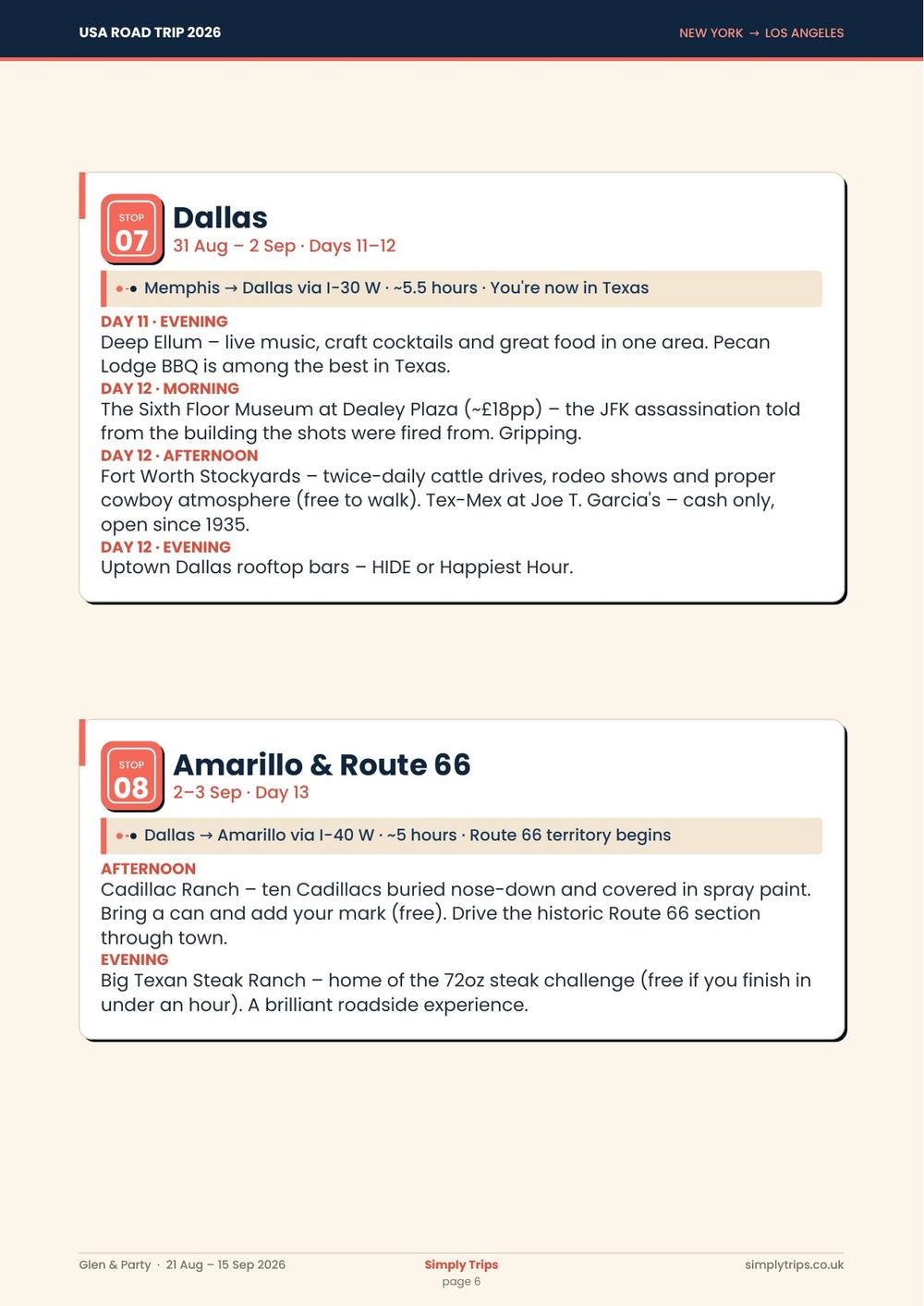 USA road trip itinerary page 6